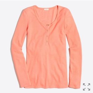 NWT J.Crew Waffle Henley Snap-up GRO Peach F7571 Long Sleeve Scoop T-shirt XXS